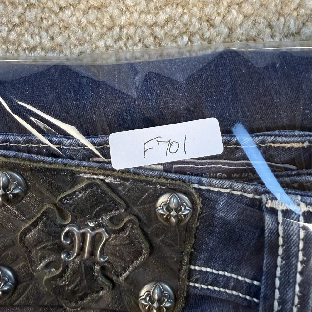 MISS ME Jeans EASY SKINNY JE5735ESR 27 Embellished Stretch HEMMED 31X26 F701